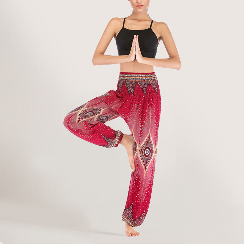 Olivenorma Boho Mandala Viscose Women's Elastic Waist Harem Pants