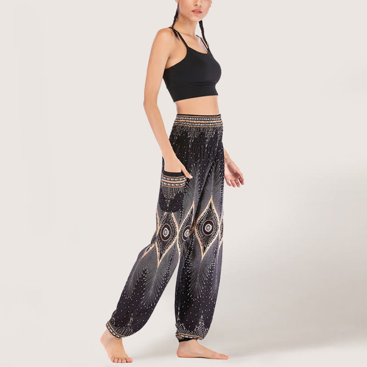 Olivenorma Boho Mandala Viscose Women's Elastic Waist Harem Pants