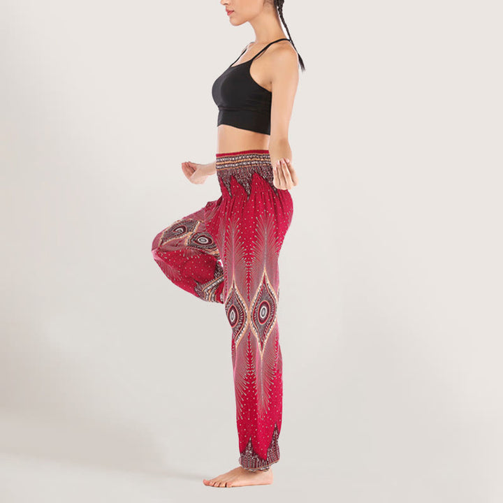 Olivenorma Boho Mandala Viscose Women's Elastic Waist Harem Pants