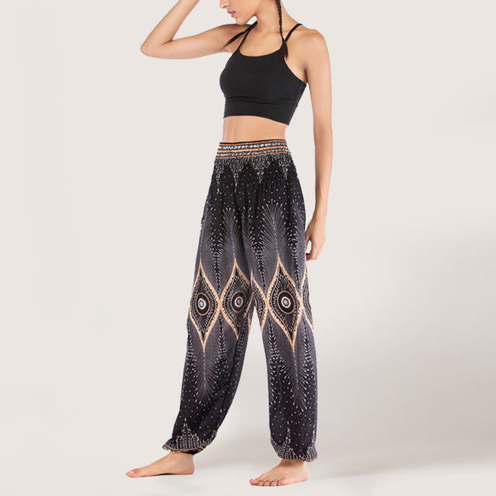 Olivenorma Boho Mandala Viscose Women's Elastic Waist Harem Pants
