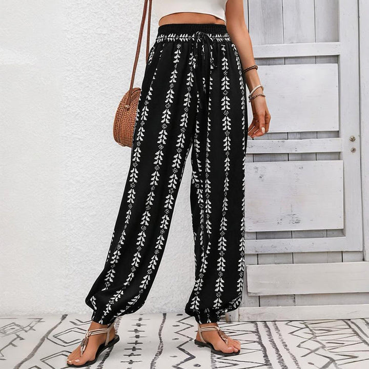 Olivenorma Flowy Print Harem Polyester Pants - Black - XL - image 15