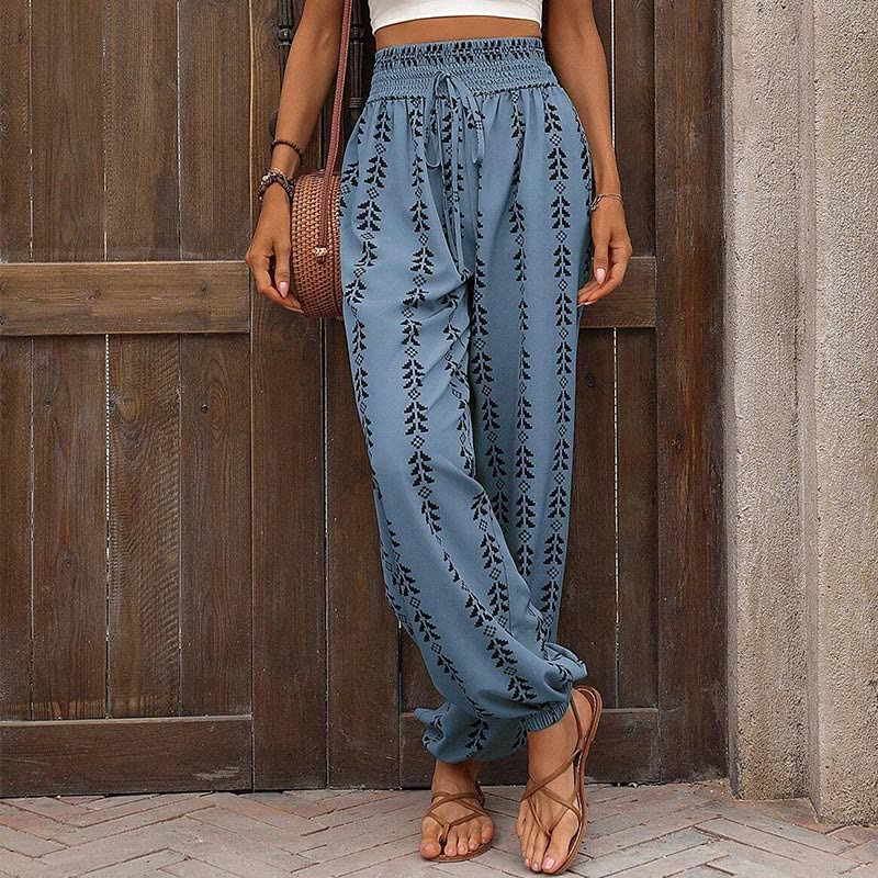 Olivenorma Flowy Print Harem Polyester Pants - Blue - XL - image 10