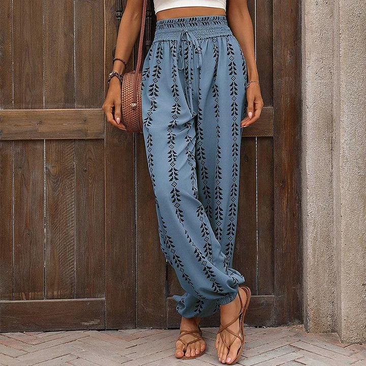 Olivenorma Flowy Print Harem Polyester Pants - Blue - XL - image 10