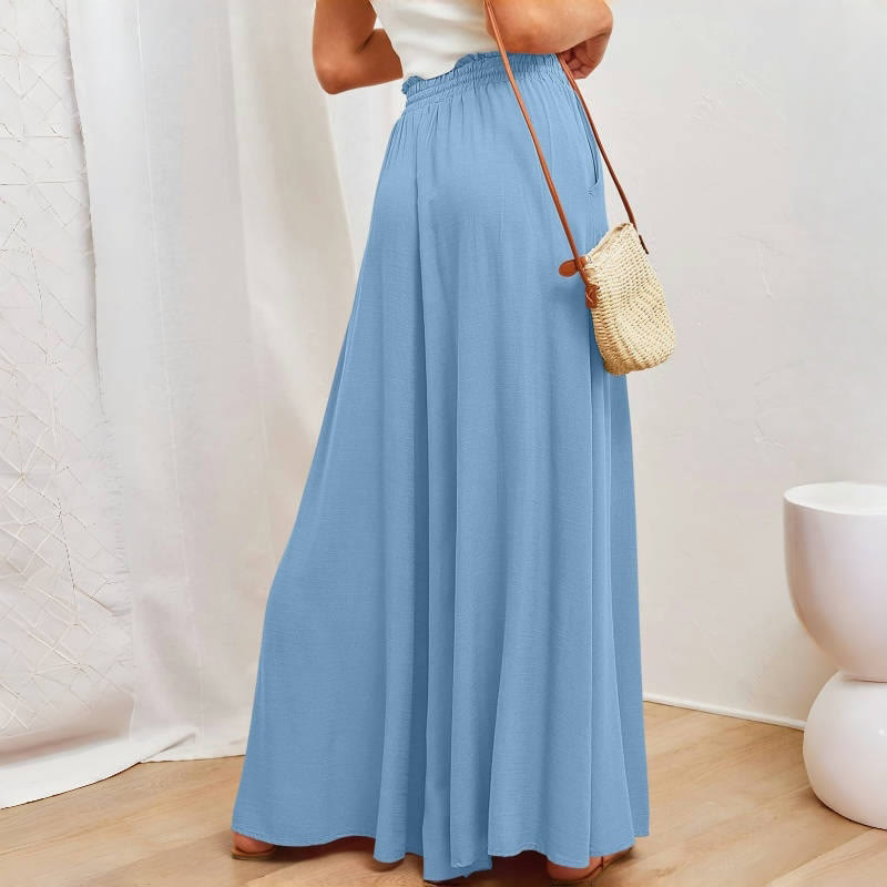 Olivenorma Plain Color High Waist Casual Loose Women's Palazzo Pants with Pockets - image 8