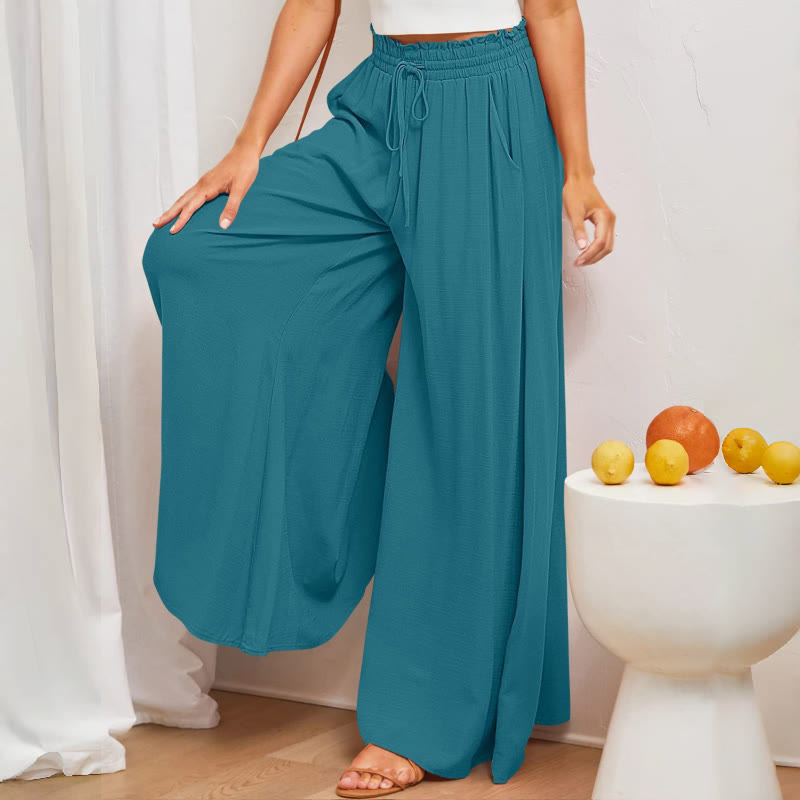 Olivenorma Plain Color High Waist Casual Loose Women's Palazzo Pants with Pockets - image 2