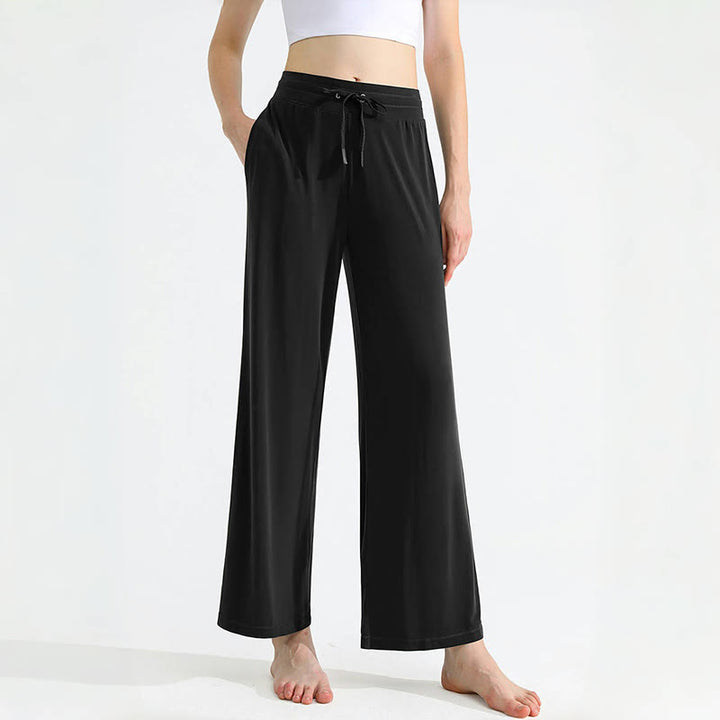 Olivenorma Plain Color Drape Straight Drawstring Women's Yoga Pants - Black - XL - image 4