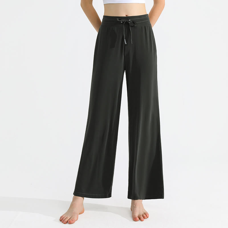 Olivenorma Plain Color Drape Straight Drawstring Women's Yoga Pants