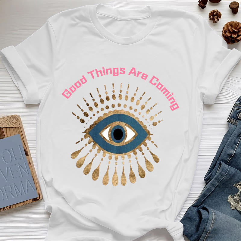 Olivenorma "GOOD THINGS ARE COMING" EVIL EYE T-Shirt - White - 2XL - image 5