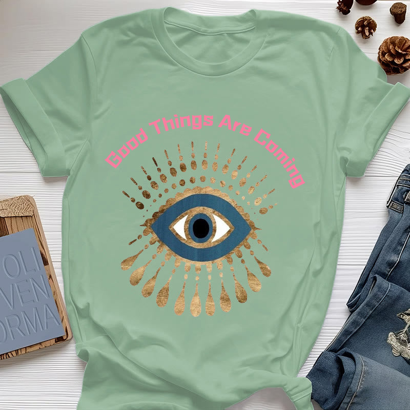 Olivenorma "GOOD THINGS ARE COMING" EVIL EYE T-Shirt - Light Green - 2XL - image 17