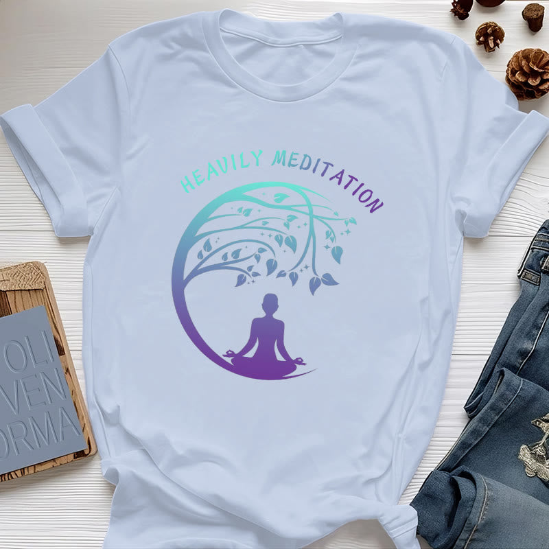 Olivenorma "HEAVILY MEDITATION" Tree of Life Yoga T-Shirt  - Blue - 2XL - image 12