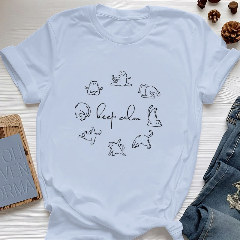 Olivenorma Cute Funny Cat Yoga T-Shirt - Blue - 2XL - image 10