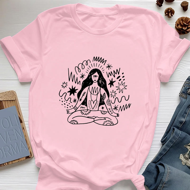 Olivenorma Graffiti Line Drawing Yoga Girl T-Shirt - Pink - 2XL - image 12