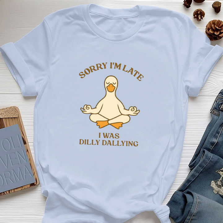 Olivenorma Sorry I'm Late I Was Dilly Dallying T-Shirt - Blue - Meditating Duck - 2XL - image 22