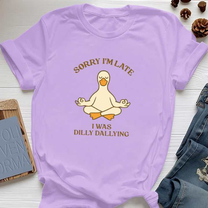 Olivenorma Sorry I'm Late I Was Dilly Dallying T-Shirt - Purple - Meditating Duck - 2XL - image 32