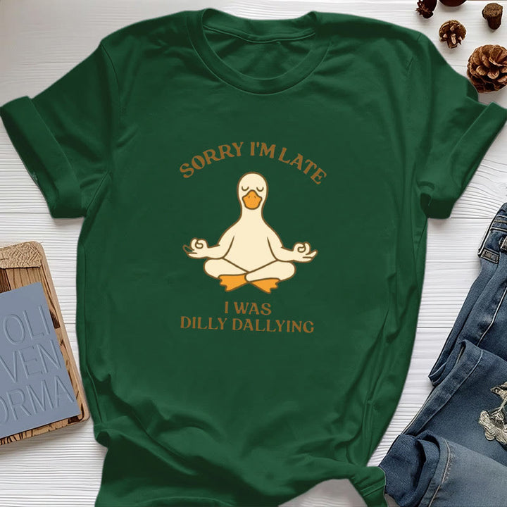 Olivenorma Sorry I'm Late I Was Dilly Dallying T-Shirt - Dark Green - Meditating Duck - 2XL - image 42