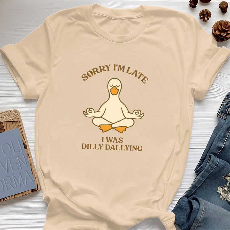 Olivenorma Sorry I'm Late I Was Dilly Dallying T-Shirt - Yellow - Meditating Duck - 2XL - image 17