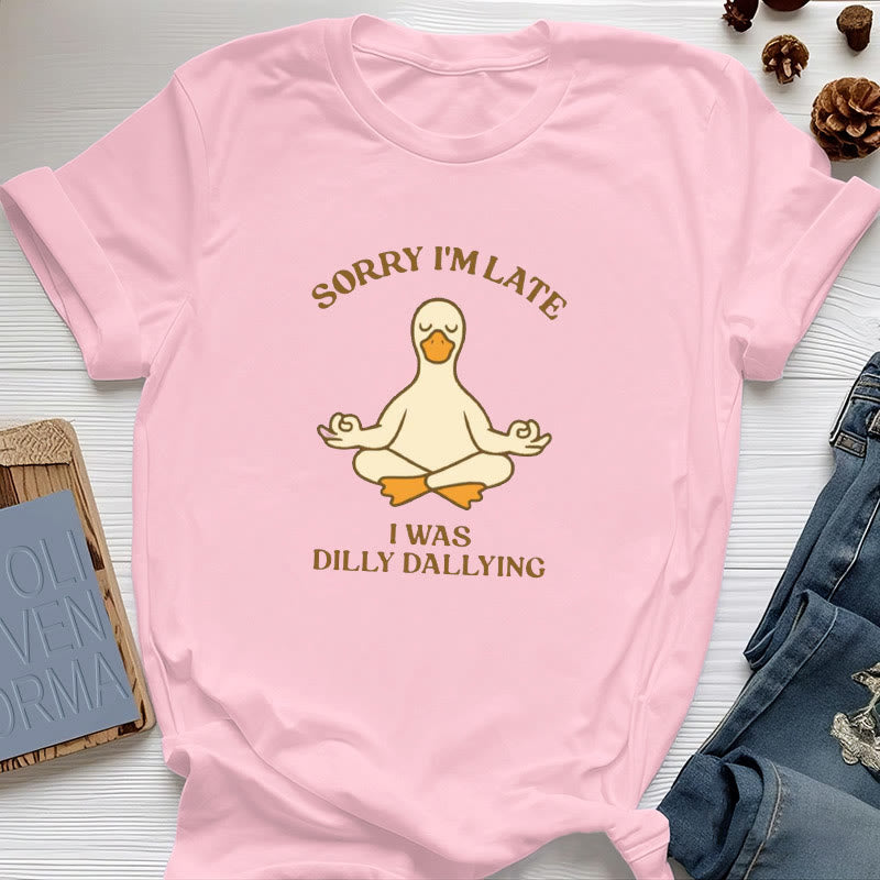 Olivenorma Sorry I'm Late I Was Dilly Dallying T-Shirt - Pink - Meditating Duck - 2XL - image 27