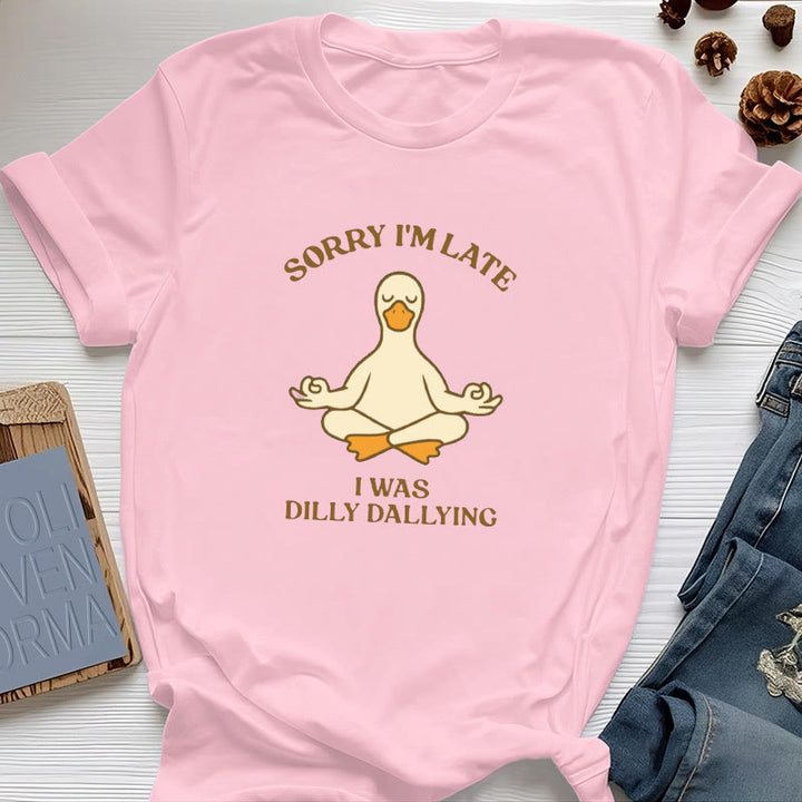 Olivenorma Sorry I'm Late I Was Dilly Dallying T-Shirt - Pink - Meditating Duck - 2XL - image 27