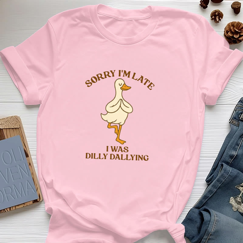 Olivenorma Sorry I'm Late I Was Dilly Dallying T-Shirt - Pink - Tree Pose Duck - 2XL - image 29