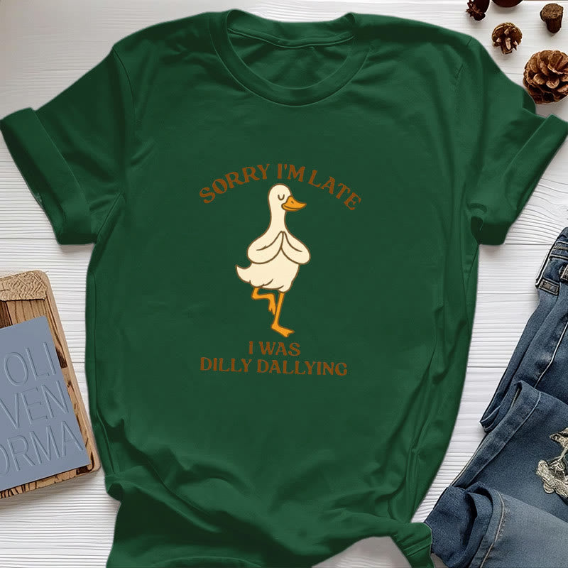 Olivenorma Sorry I'm Late I Was Dilly Dallying T-Shirt - Dark Green - Tree Pose Duck - 2XL - image 44