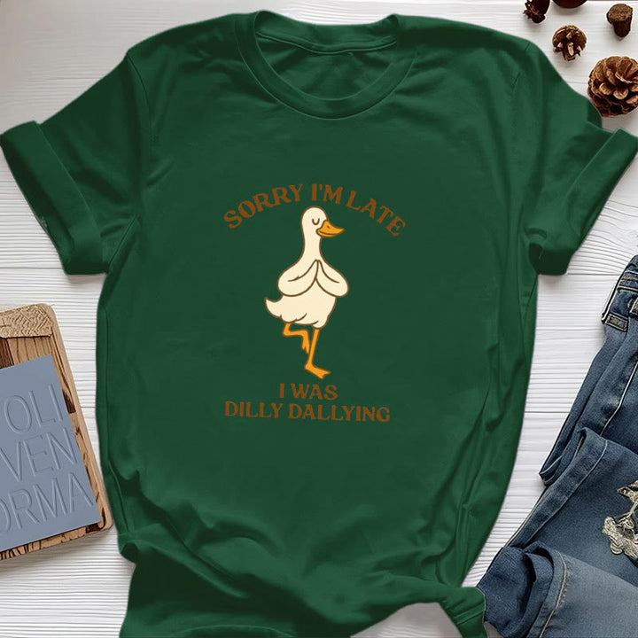 Olivenorma Sorry I'm Late I Was Dilly Dallying T-Shirt - Dark Green - Tree Pose Duck - 2XL - image 44