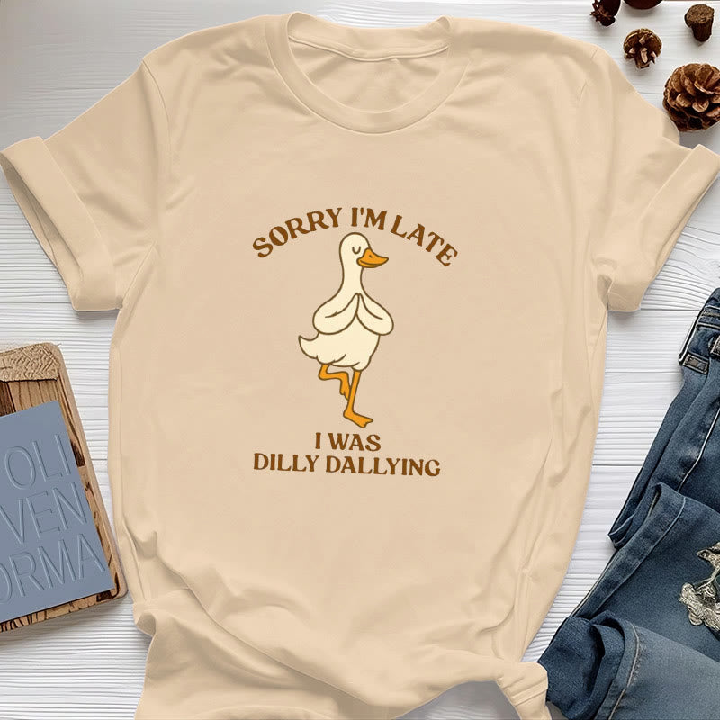 Olivenorma Sorry I'm Late I Was Dilly Dallying T-Shirt - Yellow - Tree Pose Duck - 2XL - image 19