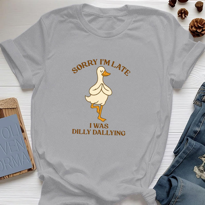 Olivenorma Sorry I'm Late I Was Dilly Dallying T-Shirt - Gray - Tree Pose Duck - 2XL - image 14