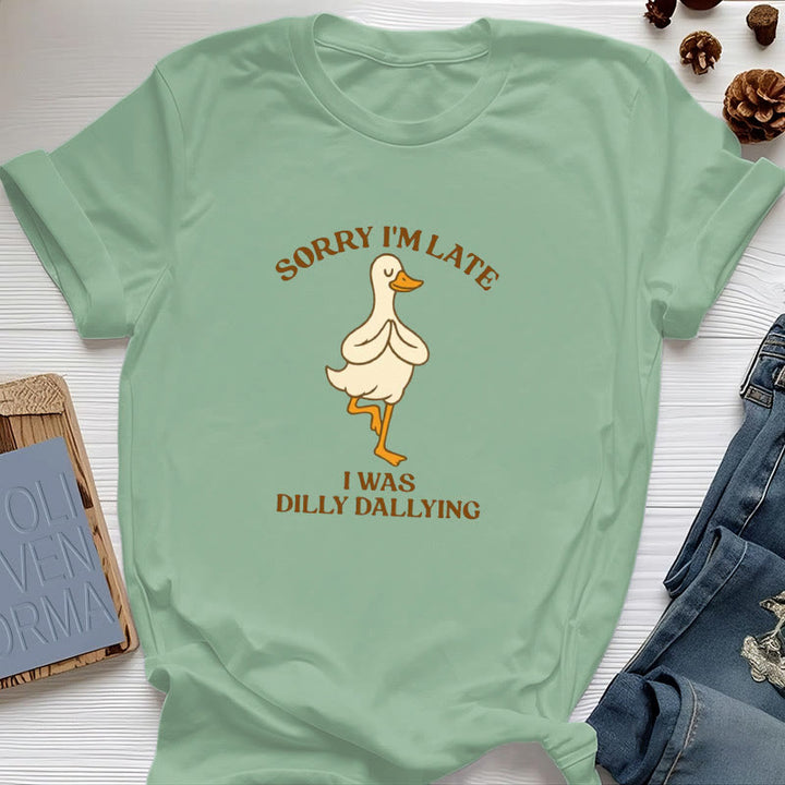 Olivenorma Sorry I'm Late I Was Dilly Dallying T-Shirt - Light Green - Tree Pose Duck - 2XL - image 39