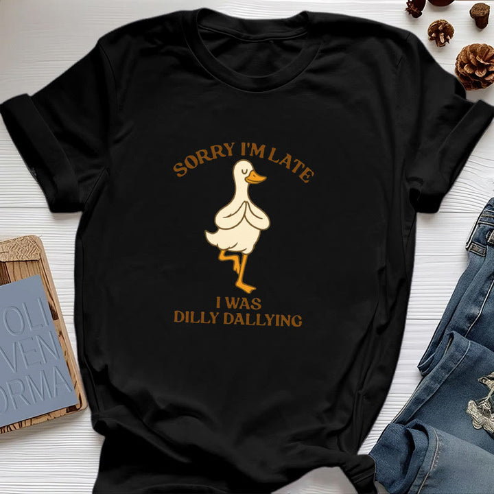 Olivenorma Sorry I'm Late I Was Dilly Dallying T-Shirt - Black - Tree Pose Duck - 2XL - image 9