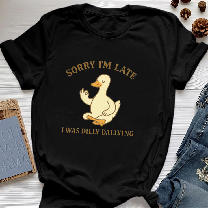Olivenorma Sorry I'm Late I Was Dilly Dallying T-Shirt - Black - OK Hand Sign Duck - 2XL - image 11