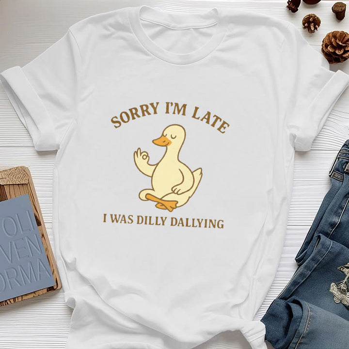 Olivenorma Sorry I'm Late I Was Dilly Dallying T-Shirt - White - OK Hand Sign Duck - 2XL - image 6