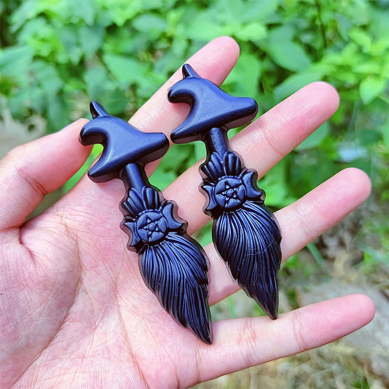 Olivenorma Obsidian Triple Goddess Witches Broom Gemstone Deoration - image 2