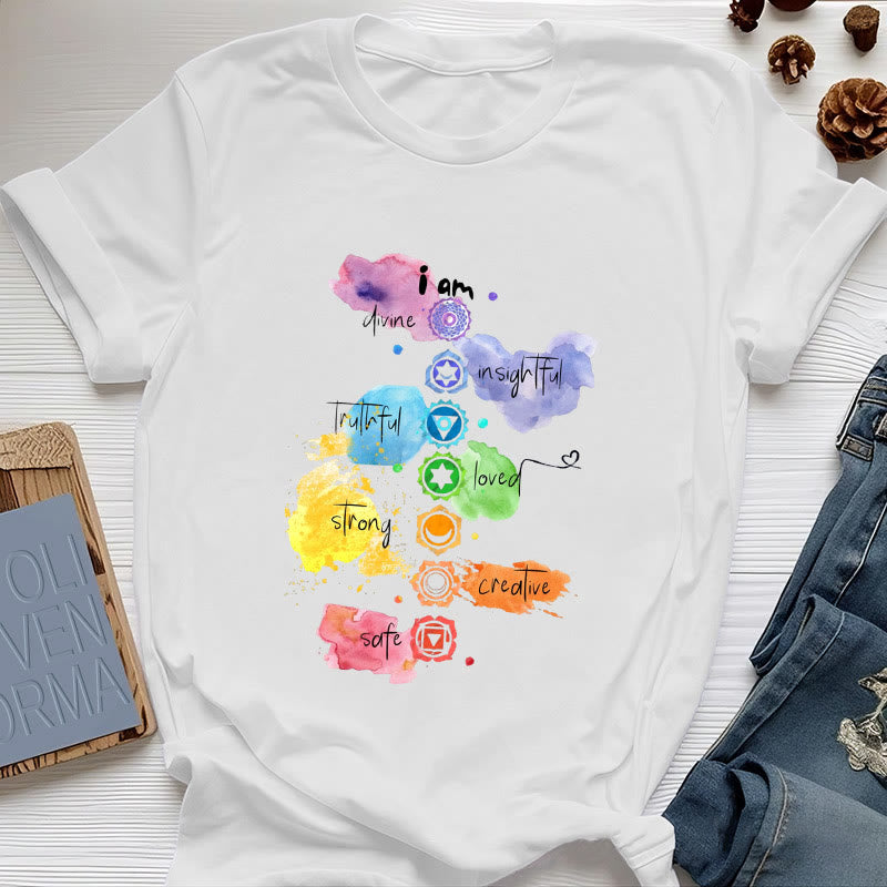 Olivenorma "I AM" 7 Chakra Energy Yoga T-Shirt - White - 2XL - image 0