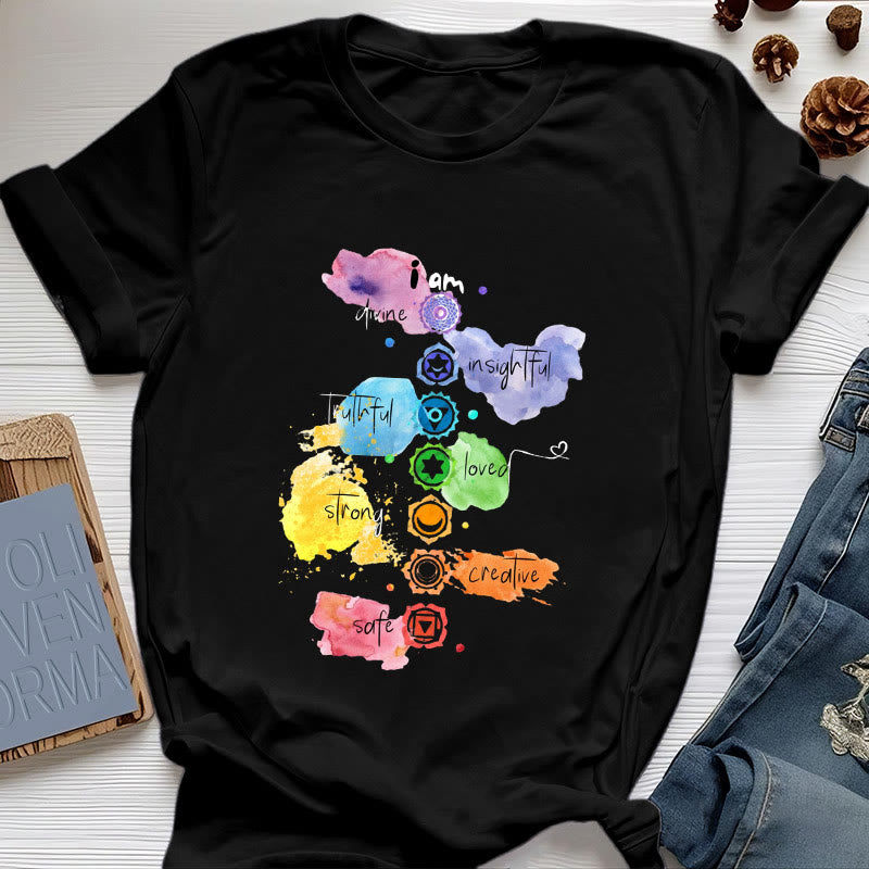 Olivenorma "I AM" 7 Chakra Energy Yoga T-Shirt - Black - 2XL - image 5