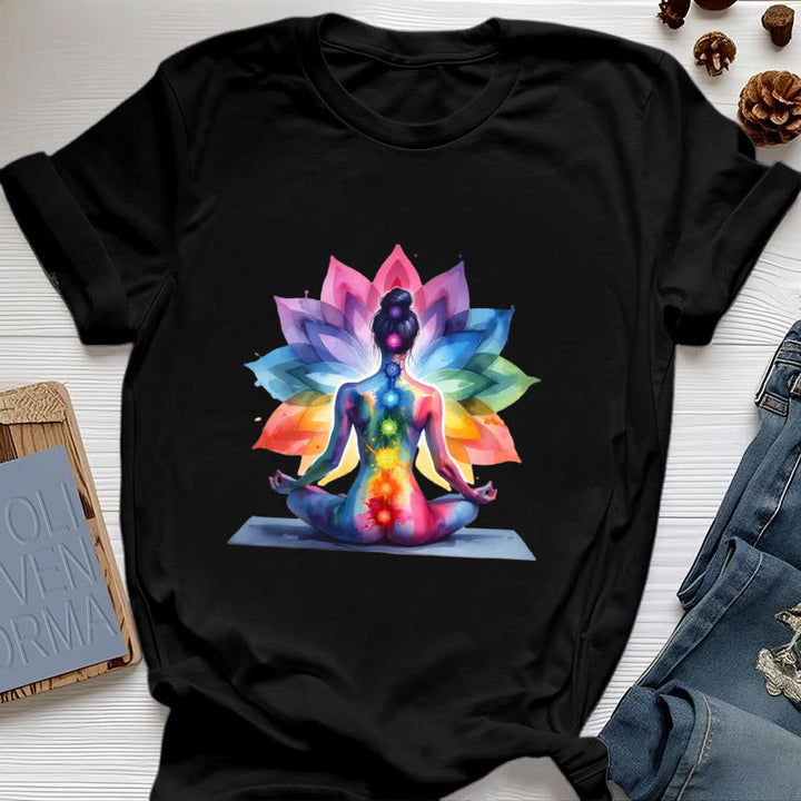 Olivenorma 7 Chakra Meditation Lotus T-Shirt - Black - 2XL - image 5