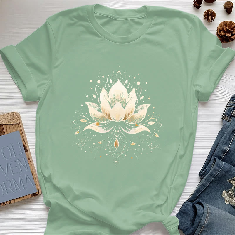 Olivenorma Blossoming Lotus Pure Cotton T-Shirt - Light Green - 2XL - image 17