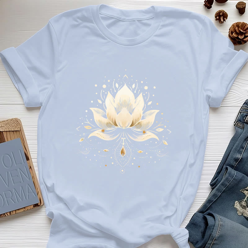 Olivenorma Blossoming Lotus Pure Cotton T-Shirt - Blue - 2XL - image 11