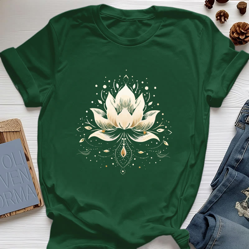 Olivenorma Blossoming Lotus Pure Cotton T-Shirt - Dark Green - 2XL - image 19