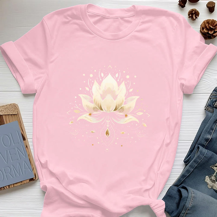 Olivenorma Blossoming Lotus Pure Cotton T-Shirt - Pink - 2XL - image 13