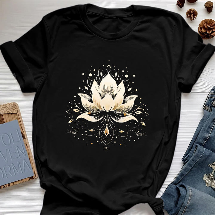 Olivenorma Blossoming Lotus Pure Cotton T-Shirt - Black - 2XL - image 0
