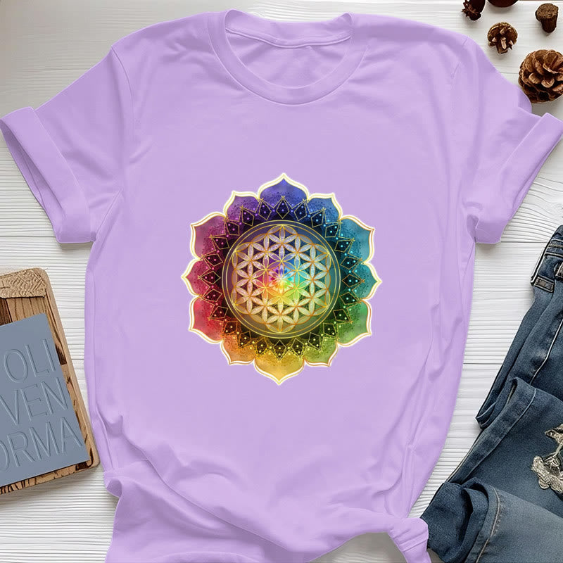Olivenorma 7 Chakra Medala Flower of Life Cotton T-Shirt - Purple - 2XL - image 15