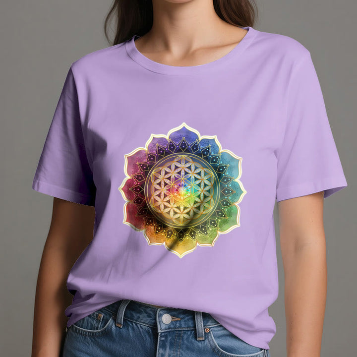 Olivenorma 7 Chakra Medala Flower of Life Cotton T-Shirt - image 16