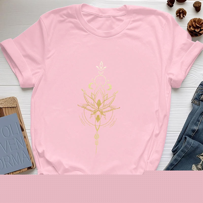 Olivenorma Moon Phase Lotus Protection Cotton T-Shirt - Pink - 2XL - image 15