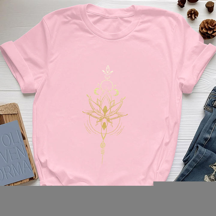 Olivenorma Moon Phase Lotus Protection Cotton T-Shirt - Pink - 2XL - image 15