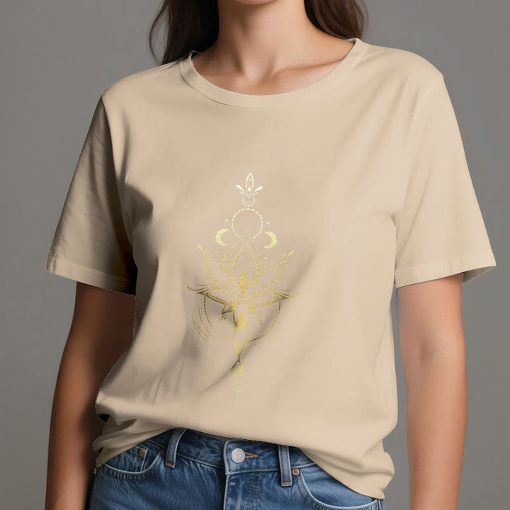 Olivenorma Moon Phase Lotus Protection Cotton T-Shirt - image 12