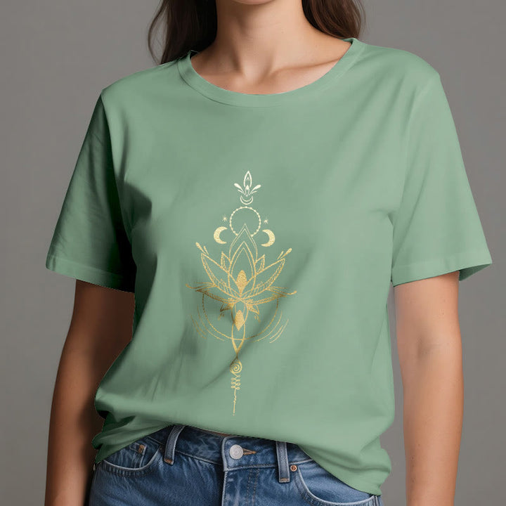 Olivenorma Moon Phase Lotus Protection Cotton T-Shirt - image 20