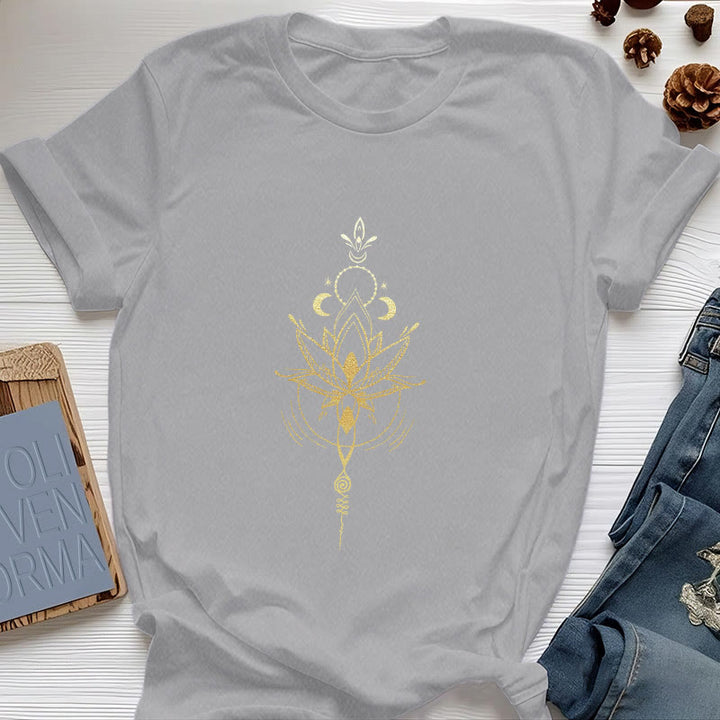 Olivenorma Moon Phase Lotus Protection Cotton T-Shirt - Gray - 2XL - image 10