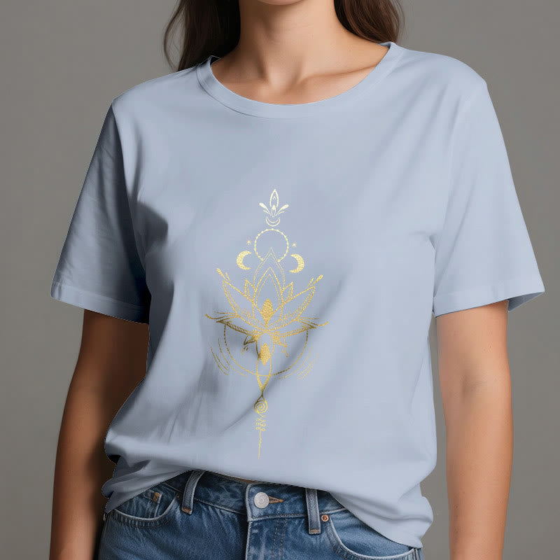 Olivenorma Moon Phase Lotus Protection Cotton T-Shirt - image 14
