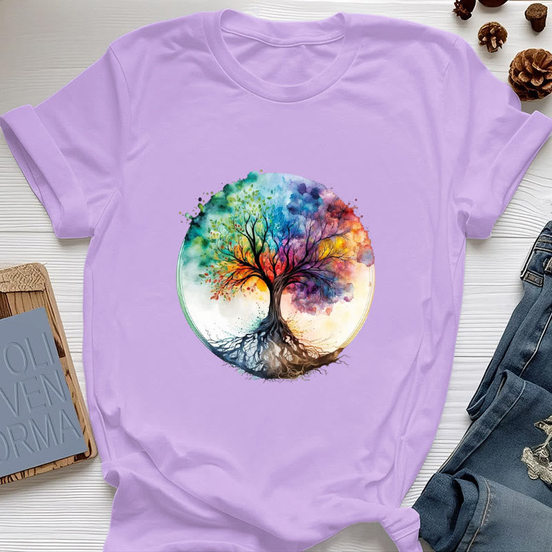 Olivenorma Rainbow Tree of Life Spiritual Cotton T-Shirt - Purple - 2XL - image 15