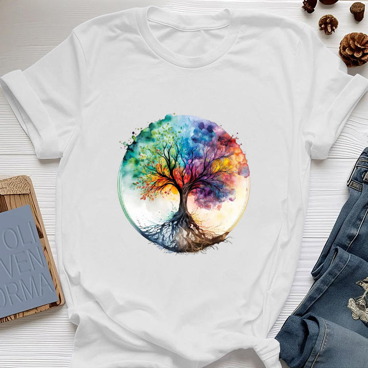 Olivenorma Rainbow Tree of Life Spiritual Cotton T-Shirt - White - 2XL - image 0